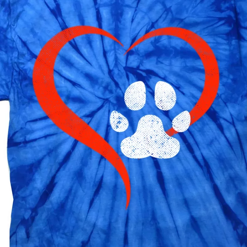 For The Love Of My Doggift Red Heart And White Dog Paw Gift Grunge Cute Gift Tie-Dye T-Shirt