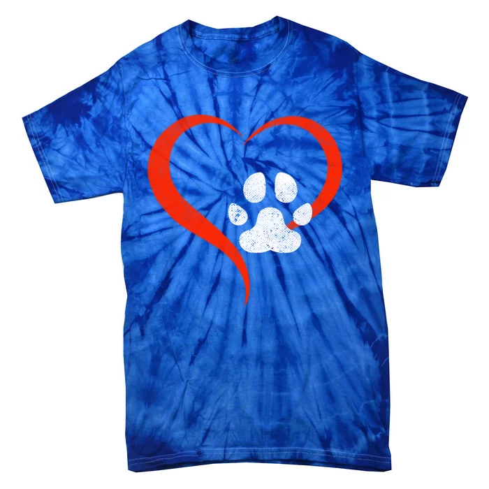 For The Love Of My Doggift Red Heart And White Dog Paw Gift Grunge Cute Gift Tie-Dye T-Shirt