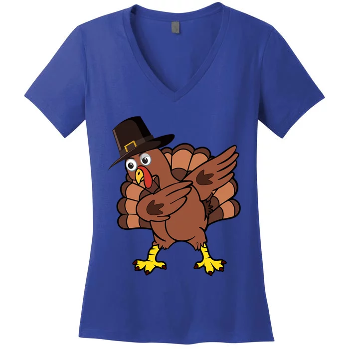 Funny Turkey Lover Dabbing Turkey Thanksgiving Meaningful Gift Women's V-Neck T-Shirt