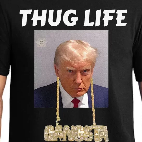 Funny Thug Life Trump Mugshot Gangsta Gold Chain Bling Drip Trump Pajama Set