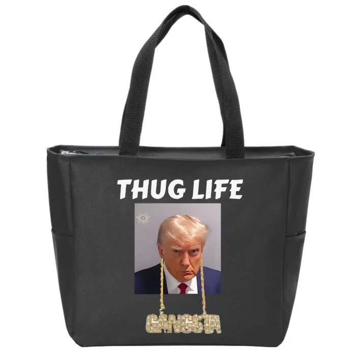 Funny Thug Life Trump Mugshot Gangsta Gold Chain Bling Drip Trump Zip Tote Bag