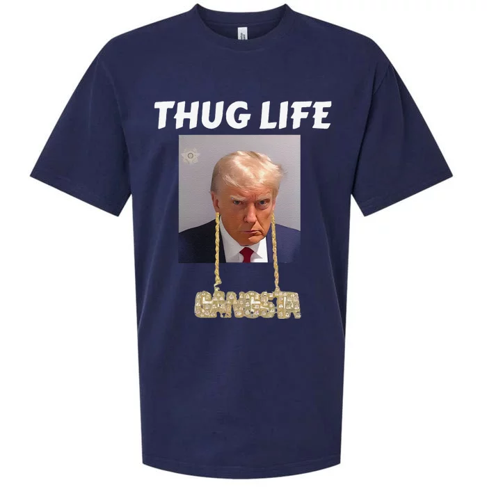 Funny Thug Life Trump Mugshot Gangsta Gold Chain Bling Drip Trump Sueded Cloud Jersey T-Shirt