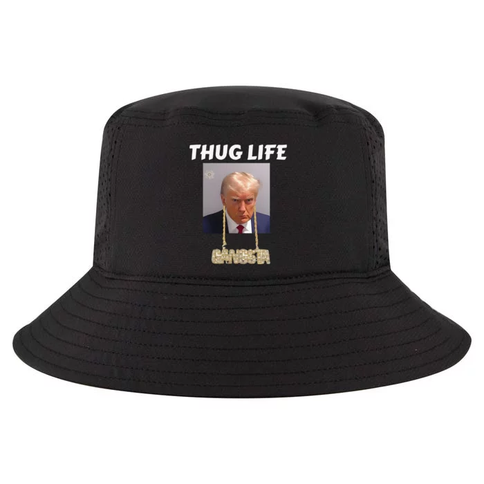 Funny Thug Life Trump Mugshot Gangsta Gold Chain Bling Drip Trump Cool Comfort Performance Bucket Hat