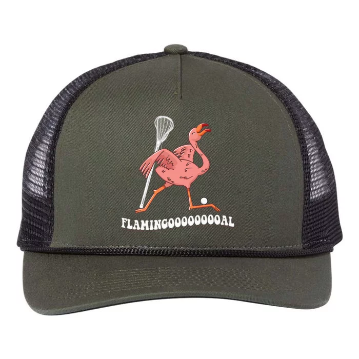 Flamingo Throwing Lacrosse Ball Retro Rope Trucker Hat Cap