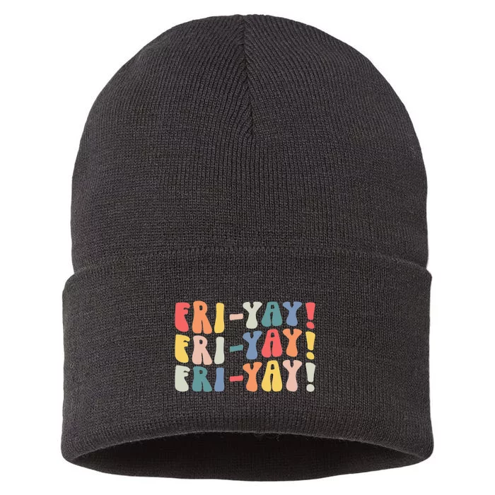 FriYay Teacher Life Frinally Funny Friday Weekend Vibes Sustainable Knit Beanie