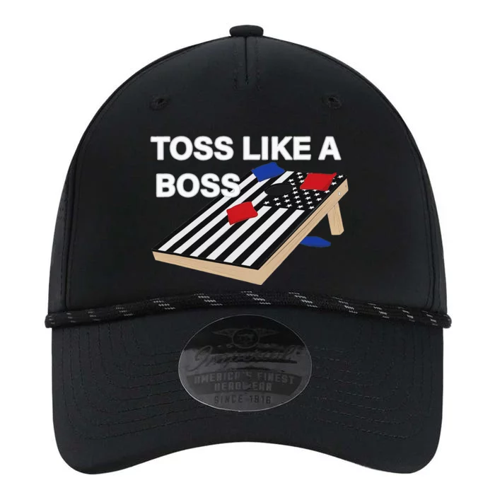 Funny Toss Like A Boss Cornhole Toss Competition US Flag Tee Performance The Dyno Cap