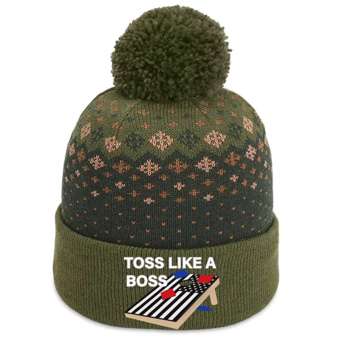 Funny Toss Like A Boss Cornhole Toss Competition US Flag Tee The Baniff Cuffed Pom Beanie