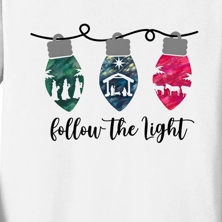 Follow The Light Christ Xmas Light Kids Long Sleeve Shirt