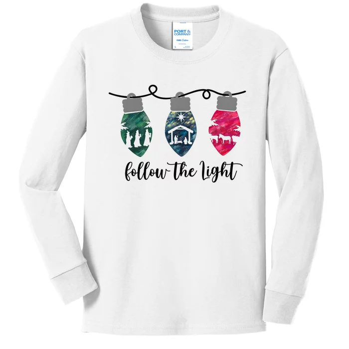 Follow The Light Christ Xmas Light Kids Long Sleeve Shirt