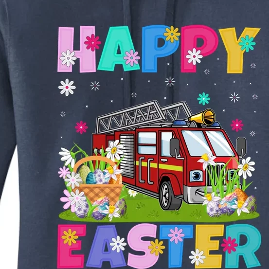 Fire Truck Lover Happy Easter Bunny Fire Truck Easter Sunday Gift Women's Pullover Hoodie