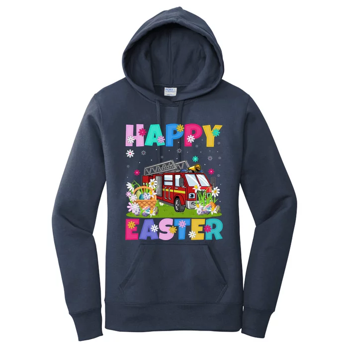 Fire Truck Lover Happy Easter Bunny Fire Truck Easter Sunday Gift Women's Pullover Hoodie