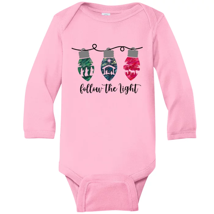 Follow the Light Christ Xmas Light Baby Long Sleeve Bodysuit