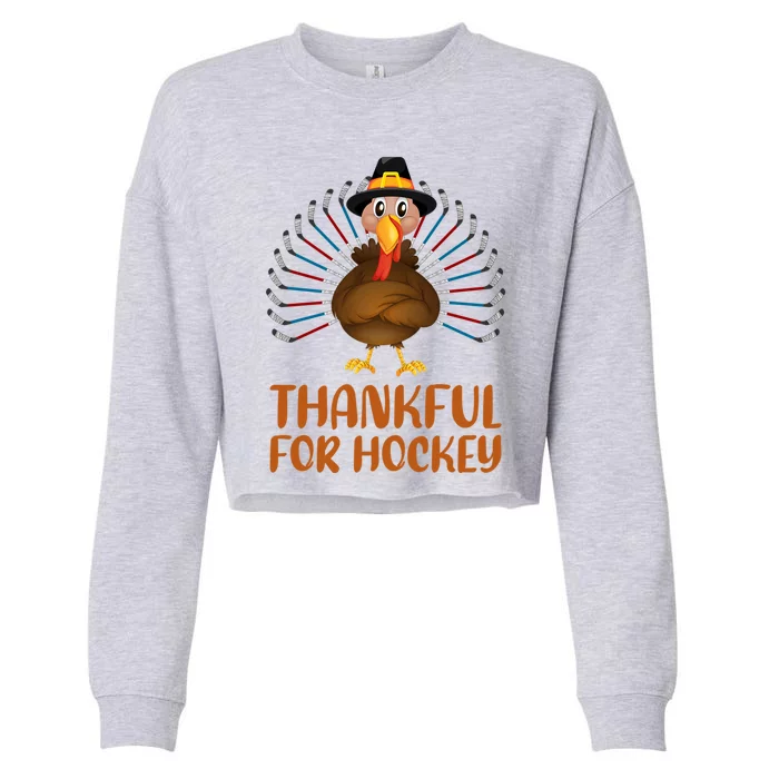 Funny Turkey Lover Thankful For Hockey Thanksgiving Cool Gift Cropped Pullover Crew