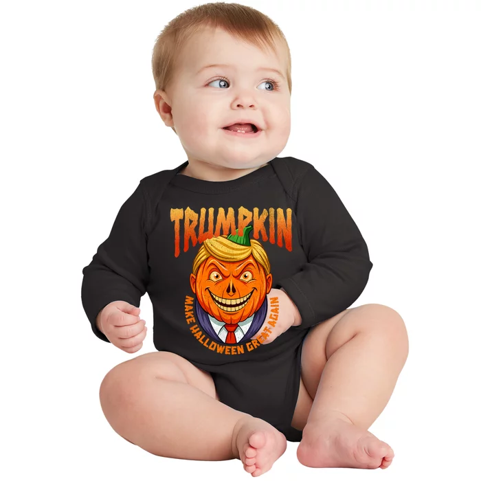 Funny Trumpkin Make Halloween Great Again America Humor Baby Long Sleeve Bodysuit