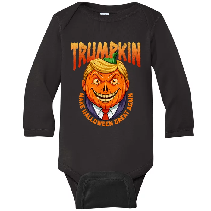 Funny Trumpkin Make Halloween Great Again America Humor Baby Long Sleeve Bodysuit