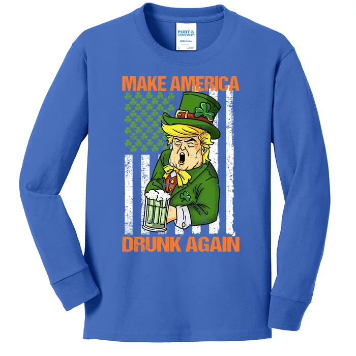 Funny Trump Make America Drunk Again Beer St Patricks Day Cute Gift Kids Long Sleeve Shirt