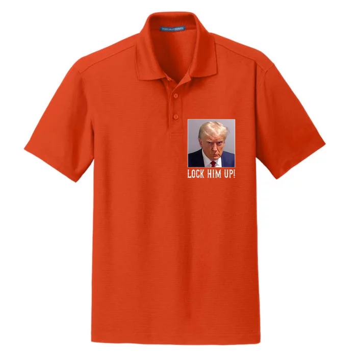 Funny Trump Mugshot Lock Him Up Dry Zone Grid Performance Polo