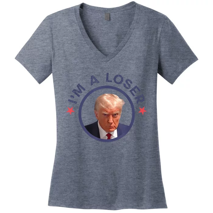 Funny Trump Mugshot Pic Donald Trump 2024 I'm a Loser Women's V-Neck T-Shirt