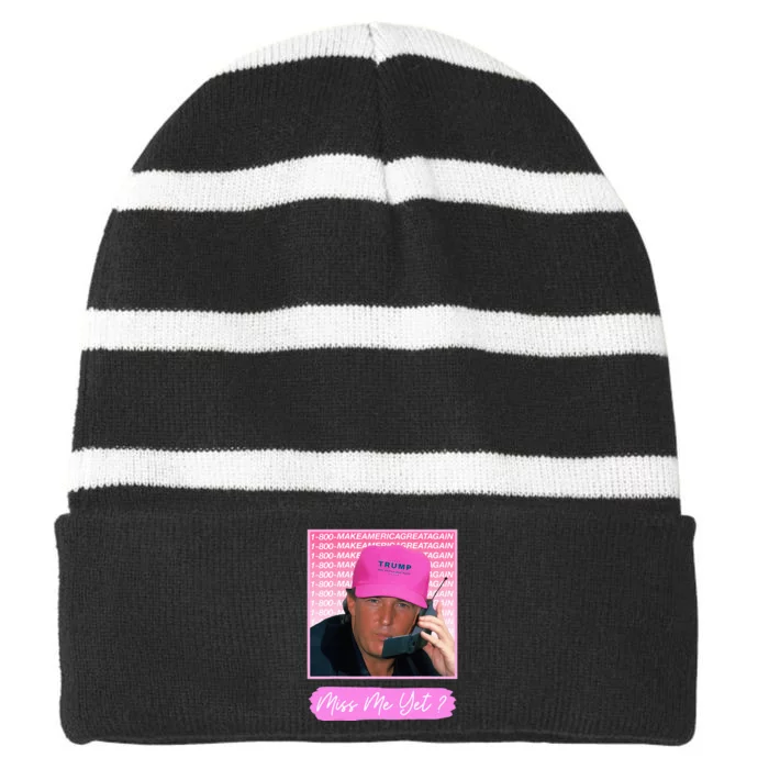 Funny Trump Miss Me Yet Trump 2024 President 2024 Striped Beanie with Solid Band