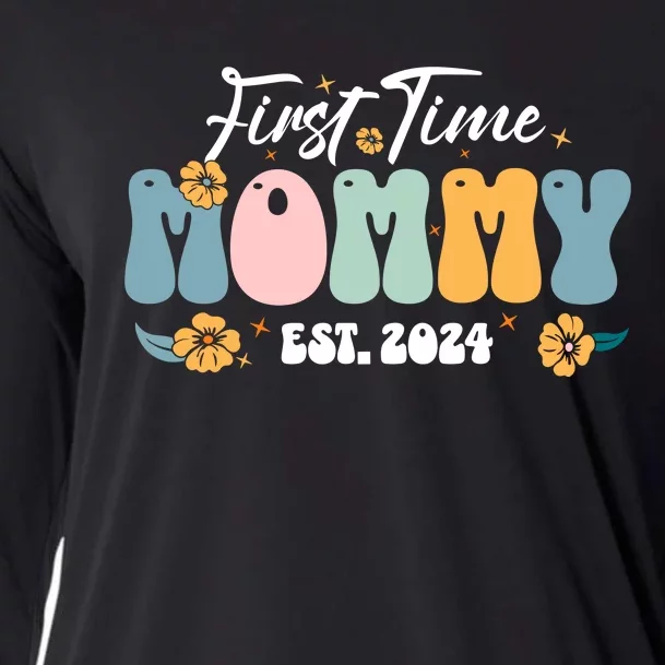 First Time Mommy Est 2024 New Mom Pregnancy Announcement Cooling Performance Long Sleeve Crew