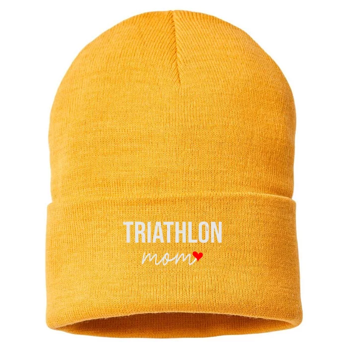 Funny Triathlon Mom Gift Cute Triathlon Mom Gift Gift Sustainable Knit Beanie