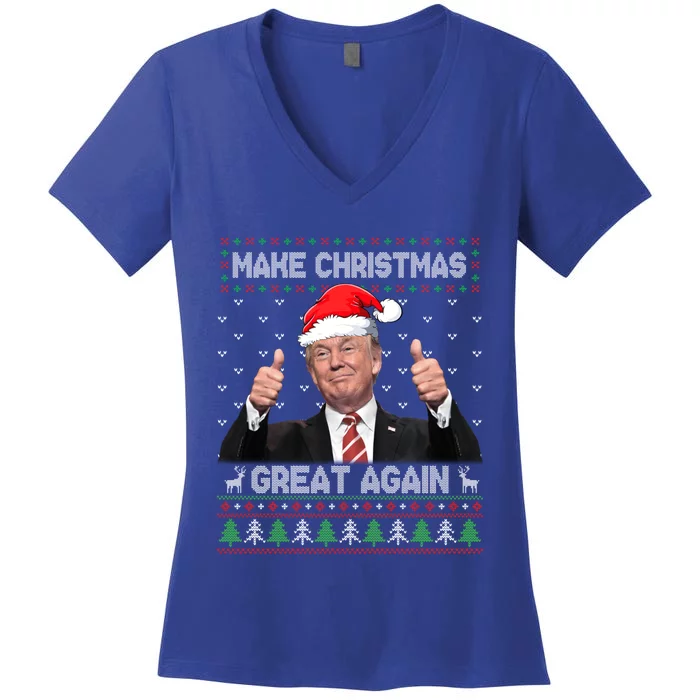 Funny Trump Make Christmas Great Again Ugly Sweater Xmas Meaningful Gift Women's V-Neck T-Shirt