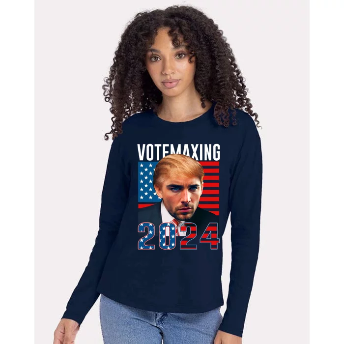 Funny Trump Male Model Vote Maxing 2024 Election Womens Cotton Relaxed Long Sleeve T-Shirt