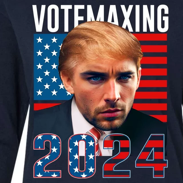 Funny Trump Male Model Vote Maxing 2024 Election Womens Cotton Relaxed Long Sleeve T-Shirt