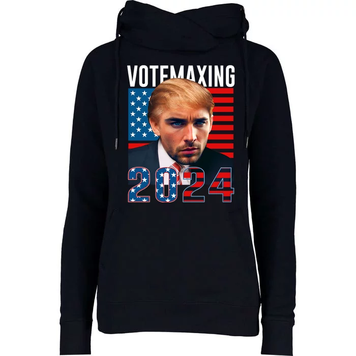 Funny Trump Male Model Vote Maxing 2024 Election Womens Funnel Neck Pullover Hood