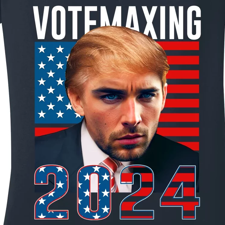 Funny Trump Male Model Vote Maxing 2024 Election Women's V-Neck T-Shirt