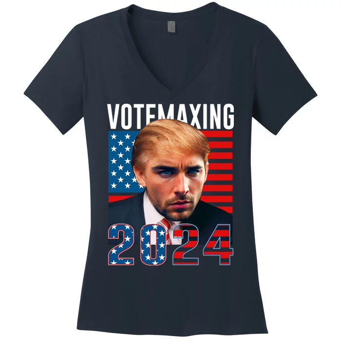 Funny Trump Male Model Vote Maxing 2024 Election Women's V-Neck T-Shirt