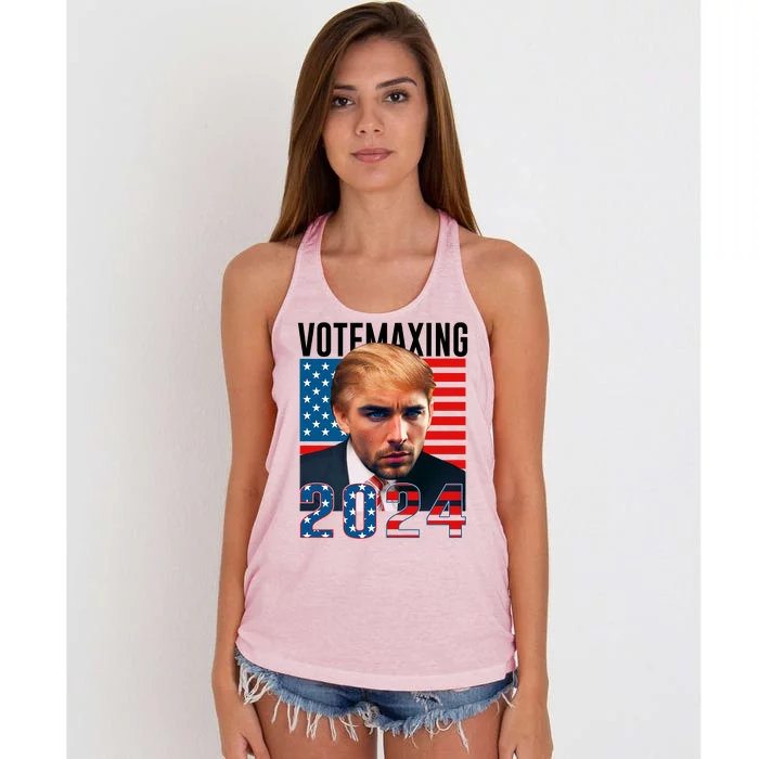 Funny Trump Male Model Vote Maxing 2024 Election Women's Knotted Racerback Tank