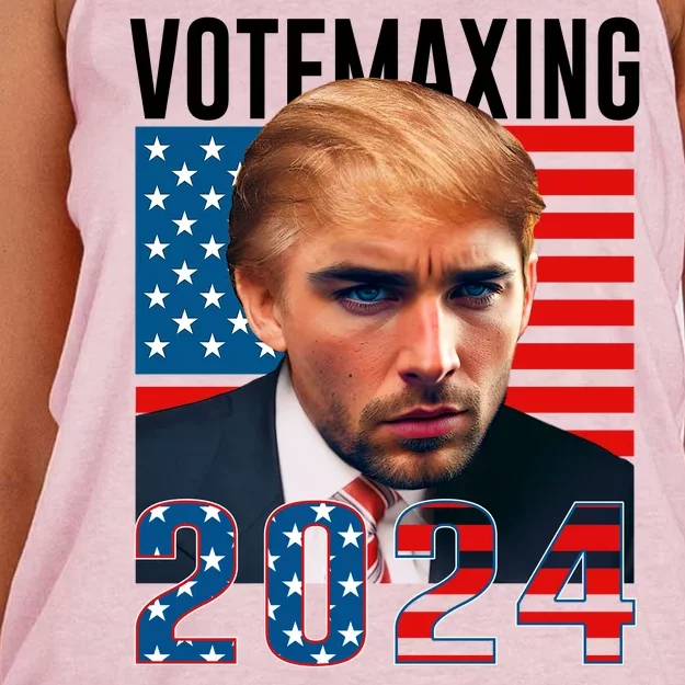 Funny Trump Male Model Vote Maxing 2024 Election Women's Knotted Racerback Tank