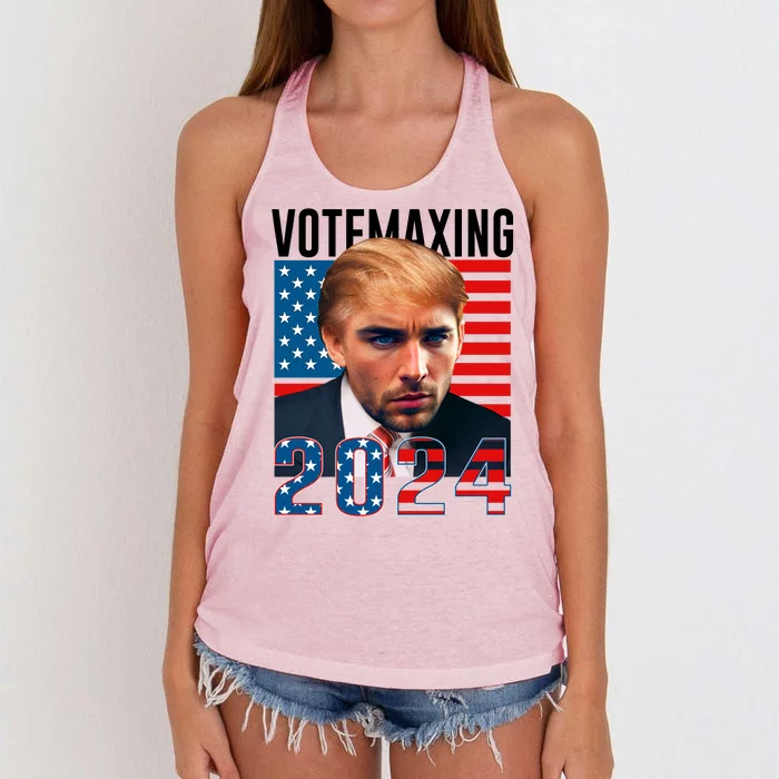 Funny Trump Male Model Vote Maxing 2024 Election Women's Knotted Racerback Tank