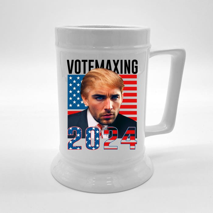 Funny Trump Male Model Vote Maxing 2024 Election Front & Back Beer Stein