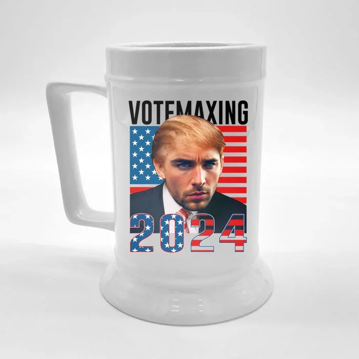 Funny Trump Male Model Vote Maxing 2024 Election Front & Back Beer Stein