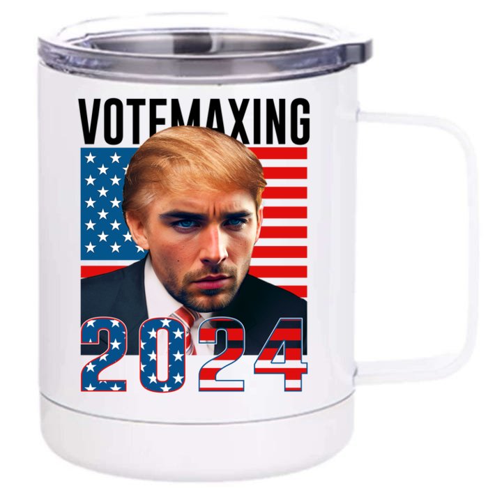 Funny Trump Male Model Vote Maxing 2024 Election Front & Back 12oz Stainless Steel Tumbler Cup