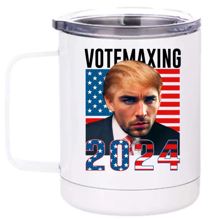 Funny Trump Male Model Vote Maxing 2024 Election Front & Back 12oz Stainless Steel Tumbler Cup