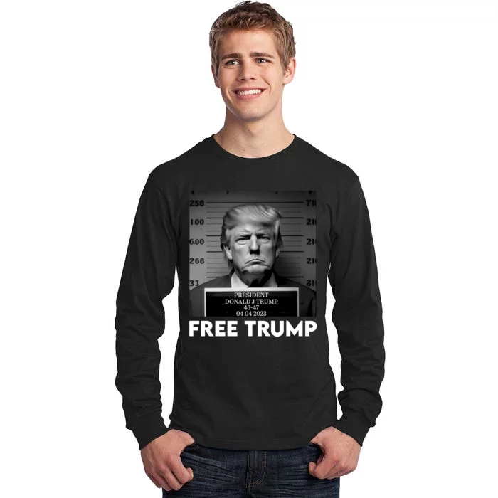 Free Trump Mug Shot Trump Not Guilty MugShot Tall Long Sleeve T-Shirt