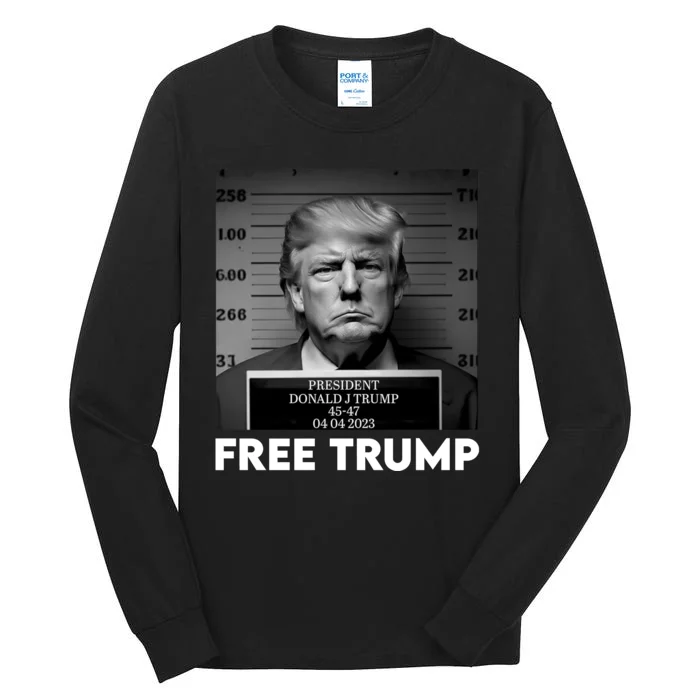 Free Trump Mug Shot Trump Not Guilty MugShot Tall Long Sleeve T-Shirt