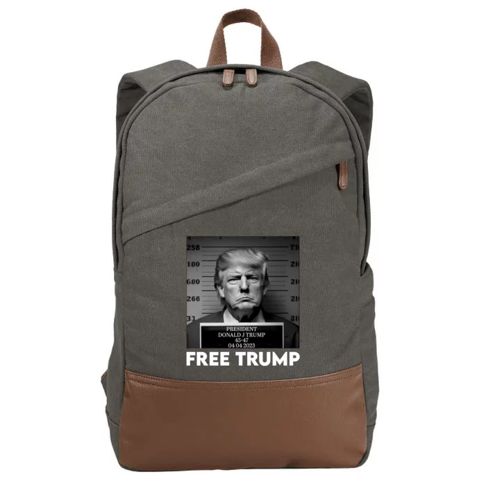 Free Trump Mug Shot Trump Not Guilty MugShot Cotton Canvas Backpack