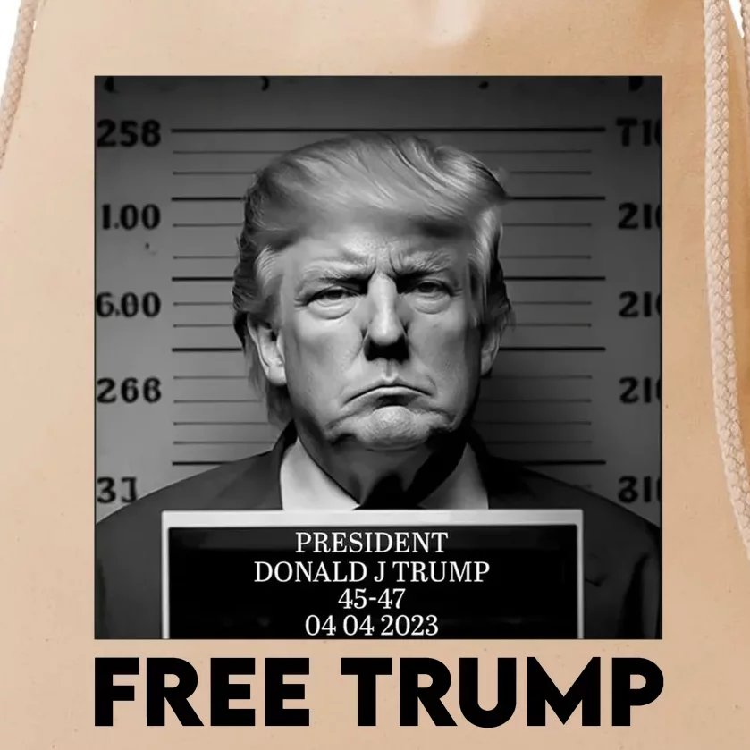 Free Trump Mug Shot Trump Not Guilty MugShot Drawstring Bag