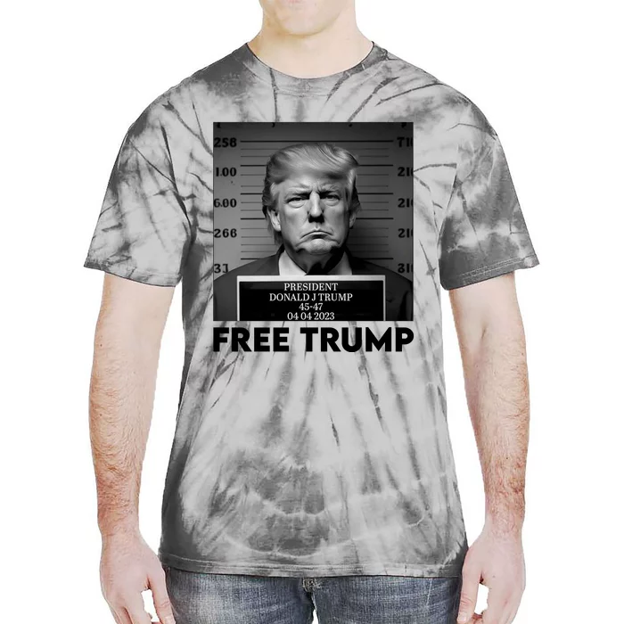 Free Trump Mug Shot Trump Not Guilty MugShot Tie-Dye T-Shirt