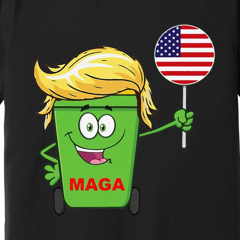 Funny Trump Maga Cartoon Garbage Can American Flag Gift Premium T-Shirt