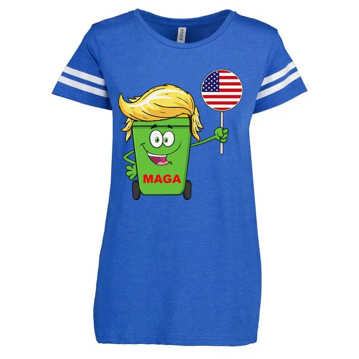 Funny Trump Maga Cartoon Garbage Can American Flag Gift Enza Ladies Jersey Football T-Shirt