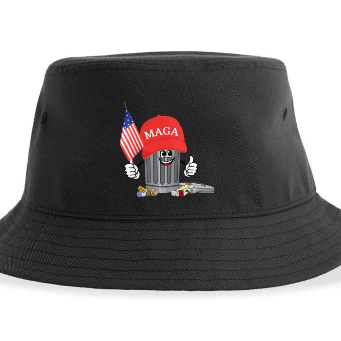 Funny Trump Maga Garbage Can Cartoon Character American Flag Gift Sustainable Bucket Hat