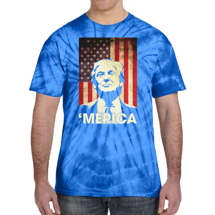 Funny Trump Merica American Flag Murica 4th Of July Funny Gift Great Gift Tie-Dye T-Shirt