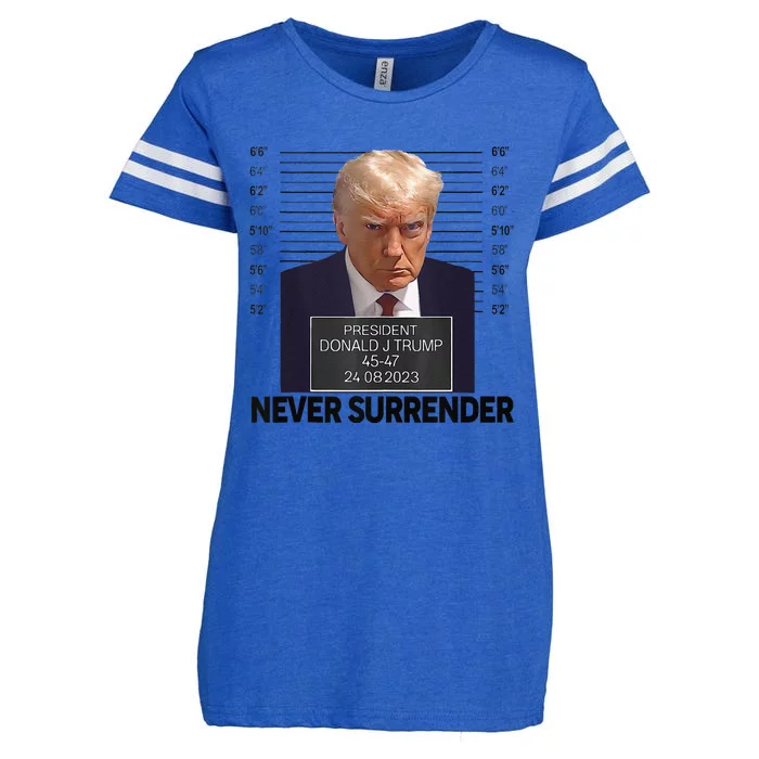 Funny Trump Mug Shot Donald Trump Mug Shot Never Surrender Cute Gift Enza Ladies Jersey Football T-Shirt