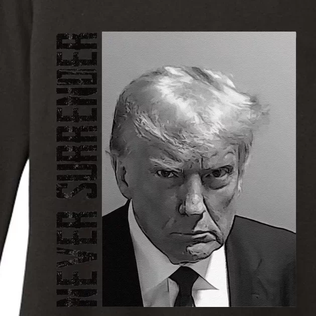 Funny Trump Mug Shot Donald Trump Mug Shot Never Surrender Funny Gift Womens CVC Long Sleeve Shirt