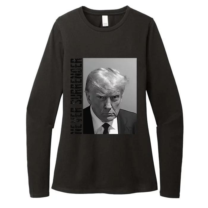 Funny Trump Mug Shot Donald Trump Mug Shot Never Surrender Funny Gift Womens CVC Long Sleeve Shirt